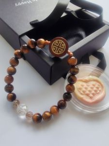 MHU-0011 白水晶,虎眼石,tigers eye 天然水晶 女款手链 孤品原创设计 礼盒装赠手作火漆印章 crystal bracelet handmade gelang tangan perempuan