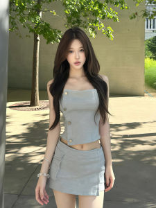 French Elegant Womens Summer Slim Fit Crop Top And Short Skirt Two-Piece Set Fashionable Casual Style Regular Sleeve Length