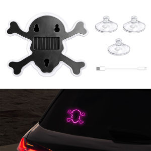 KEVANLY | 1pcs LED Solar Powered Skull Head Shaped Windshield Colorful Neon Ambient Lights With Suction Cup Rear Window Decoration