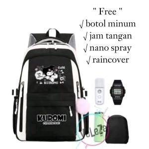 Tas Ransel Sekolah Remaja Terbaru KUROOMI gratis botol minum jam tangan nano spray raincover tas sekolah SD SMP tas ransel