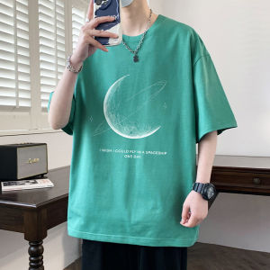 เสื้อยืดคอกลมแขนสั้นผ้าฝ้ายแท้สำหรับผู้ชายในช่วงฤดูร้อน เสื้อยืดผู้ชายทรงหลวมสบาย ๆ ทรงหลวม สำหรับเยาวชน เสื้อยืดแฟชั่นพิมพ์ลายทันสมัย