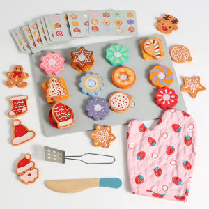 Wooden Christmas Cookie Play Food Set Slice Bake Kitchen Accessories Food Toys Xmas Party Gifts Kids Matching Learning Toys
