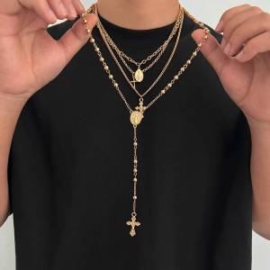 Ingemark | Ingemark 4Pcs/Set Goth Cross Jesus Pendant Choker Necklace for Women Vintage Gold Color Long Chain Christian Jewelry Men Gift