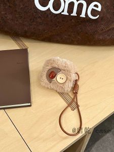 Qiguan Korean Style Airpods4/3 Wireless Bluetooth Silicone Soft Shell Case with Wrist Strap Button Design Plush Cover for Apple Earphones