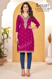 Rayon Fancy works Kurtis Embroidered neckline 3/4 sleve length