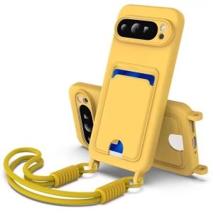 Premium Lanyard Rope Soft Liquid Silicone Phone Case For Google Pixel 10 9 Pro XL ShockProof Wallet Card Holder Protective Cover