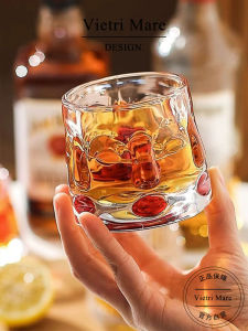 Vintage Rotating Base Whiskey Glass European Style Glass Cup for Home Use Lightweight Luxury Drinkware Colorful Whisky Cup