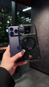 Bracket Phone Case Suitable for iPhone 18 17 Pro Max 17 Pro 17 Transparent Glitter Magnetic Ring Bracket Transparent Black Shell