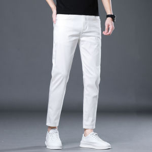 White Slim Fit Mens Jeans Elastic High Quality Versatile Black Long Pants Autumn Fashionable Brandless Mid-Low Waist Straight Leg