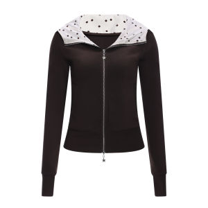 Weekend hub | Polka Dot Contrasting Hooded Slim Womens Top