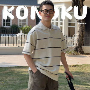 KONOKU Mens Striped POLO Shirt Business Casual Short Sleeve Quick Dry Cotton Top Summer 2025 New Style Fashionable Flip Collar