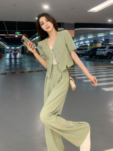 Qian Pinzi Professional Chicสไตล์ผู้หญิงชุด 2 ชิ้นชุดสําหรับฤดูร้อนSlimming Anti-Aging Dry Landการฝึกอบรมแฟชั่นStreetwearกางเกงขากว้าง