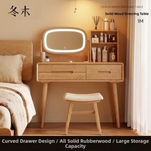 DONGMU | Solid Wood Mid-Century Modern Minimalist Vanity Table with Mirror for Small Spaces