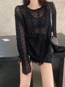 Lace Hollow Out UV Protection Blouse Womens Knit Top