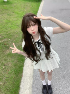 Sweet And Spicy Girl White Pleated Waist Cinching Mini Dress Summer Womens Fashion High Waist Polo Skirt Short Sleeve A-Line Dress