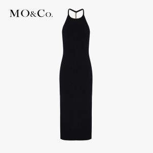 MoCo Spring Autumn Knitted Dress Shoulderless round Neck Mini Black Dress Cotton Blend Comfortable High Waist Street Style