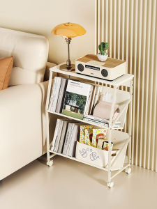 ตู้หนังสือสีครีมแบบเคลื่อนที่ได้ ตู้เสื้อผ้าสำหรับห้องนอน ตู้จัดระเบียบ ตู้หนังสือพิมพ์ ตู้เล็ก สไตล์เรียบง่ายและโมเดิร์น