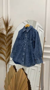 Meltz.id - Kemeja Jeans Anak Perempuan Lengan Panjang Snow Kantong Depan