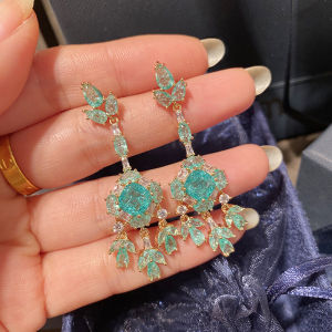 SEQUITO Unique Light Green Cubic Zirconia Stone Long Chandelier Tassel Earrings Elegant Ins Jewelry Accessories SE328