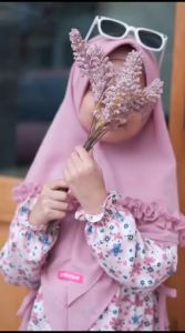 Gamis Syari Anak Motif Bunga dengan Hijab Ceruty - Bahan Shakila Nyaman