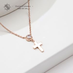 SHISHANGMEIDI | Quiet Cross Titanium Steel Necklace for Women Rose Gold