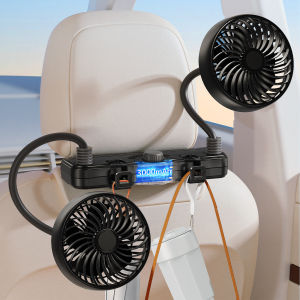 Eary Dual Head Car Headrest Hose Fan USB Rechargeable 3000mAh 360°Rotate Cooling Fan for Rear Seat Kids Air Cooler for Sedan SUV
