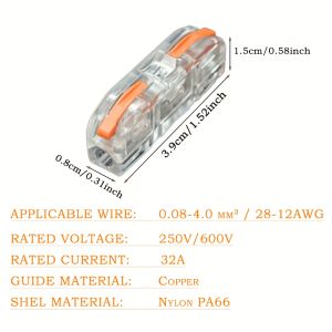 20pcs/50pcs Universal Wire Connectors 28-12 AWG Flame Retardant Transparent Press-fit Quick Connect for HomeLighting