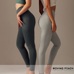 ลูกบอลสีพีชกางเกงรัดรูปมีกระเป๋ากางเกงกีฬาขายาวสําหรับผู้หญิง