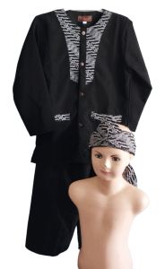 free iket baju pangsi anak sekolah batik leher/setelan baju pangsi batik putih bonus iket