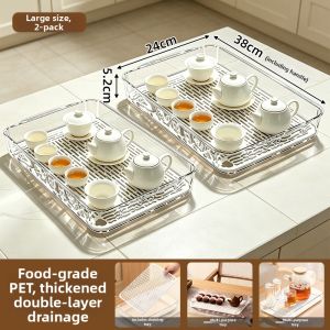 Transparent Drainage Tea Tray Long Rectangular Cup Stand
