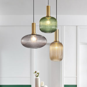 4 Styles Nordic Bar Dining Room Pendant Light Table Lamp Restaurant Chandelier Living Room Striped Lantern Single Head Pendant Light Japanese Retro Glass Chandelier