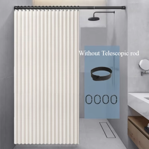 Foldable Shower Curtain with Hooks Bathroom Partition Waterproof Non-woven Fabric Dry And Wet Separation Shower Curtain