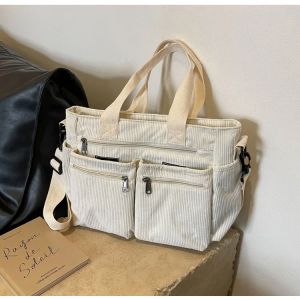 Casual Corduroy Messenger Bags Large Capacity Commuter Mummy Portable Shoulder Bag Multi Layers Camping Tote Bags