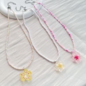 Corinna Vacation Style Egg Flower Necklace Bohemian Style Rice Bead Necklace Flower Collarbone Chain