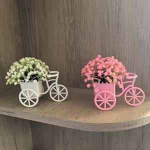 Light Luxury Modern Style Bicycle Flower Basket with Beautiful Artificial Flowers and Babys Breath Warm Home Decor for Cabinets Bookshelves Desktop Ornaments Birthday Housewarming Valentines Day Gift