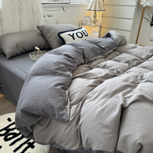 Washed Cotton Bedding Set Simple Solid Color Dormitory Student Three-Piece Quilt Cover Sheet Bedding Four-Piece Set Blue Coast