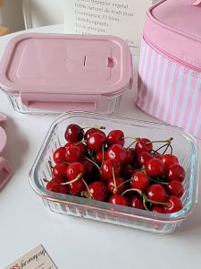 HANNAHHOUSE Glass Storage Containers with lids Glass Microwave-able Airtight Rectangle Storage Container Lunch Box