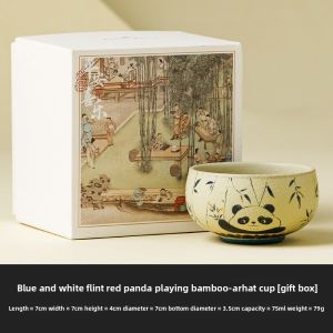 JISU | Elegant Blue And White Fire Red Ceramic Tea Cup For Ladies