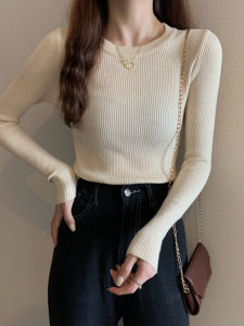 Slim Fit round Neck Long Sleeve Knitted Sweater Black Womens Base Shirt Spring Autumn New Style Commute Style Warmth Heating