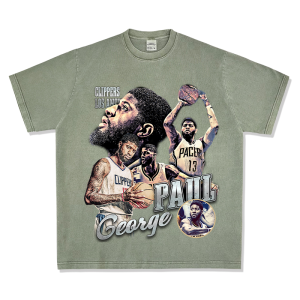 BC American Retro Paul George Short Sleeve T-Shirt Mens Basketball Jersey Washed Long Sleeve round Neck Hoodie Youth Summer Fashion