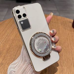 Vivo S18 pro Soft Silicone Phone Case with Stand Full Lens Coverage Anti-Fall Female Model High Aesthetic Value New Ins Style Sandflow