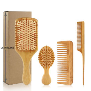 Bamboo Hair Brushes and Comb Set Comb for Women and Detangling Great on All Hair Handmade for Women Men