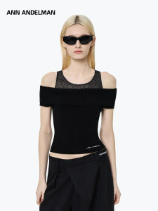ANN ANDELMAN | Spring New Rhinestone Mesh Lace-up One-shoulder Knitted Sweater
