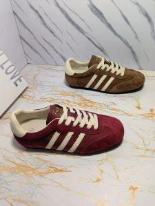 Womens Retro Flat Bottom Genuine Leather Deqin Shoes Autumn New Style Casual Sports Laced Fashionable All-Match Shoes