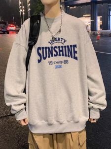 Heavy Weight 100% Pure Cotton American Fashion Brand Oversize round Neck Sweatshirt Mens Autumn and Winter Hong Kong Style High Street Long Sleeves Tops