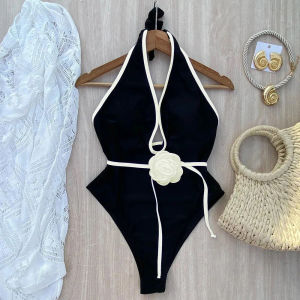 Floral One Piece Swimsuit 2025 New Halter Bandage Swimwear Women Swimsuit Bathing Suit Beachwear Monokini Female Swimming Suits