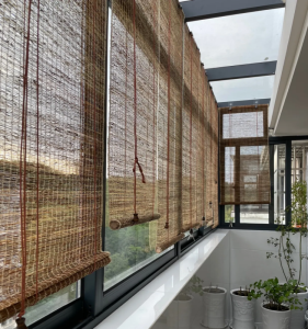 Customized Handmade Ramie Curtain Sunshade Decoration Retro Zen Partition Door Curtain Transparent Drawstring Punch-Free Summer Cloth Roller Shutter