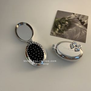 Portable Silver Mini Comb Integrated Air Cushion Ladies Special Use Compact Mirror Included Personal Grooming Tool