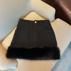 GUZILIAN | Winter Fashion Korean Wool Blend A-line Mini Skirt