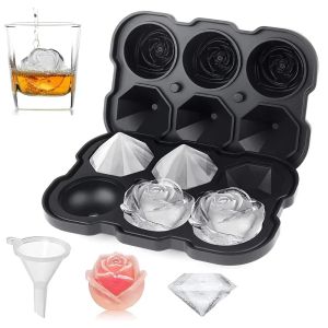 Diamond Rose Shaped Ice Cube Mold Food Grade Silicone Square Round Ice Cube Maker High Quality Ice Cube Tray for Making Drinks